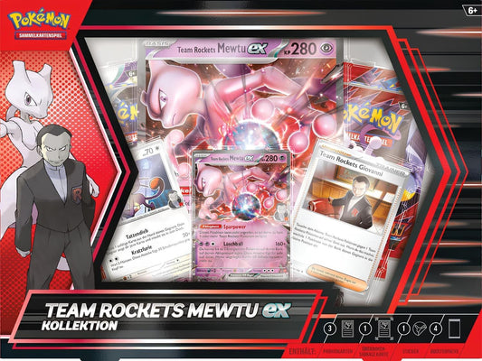 Team Rockets Mewtu‑ex Kollektion (Deutsch) – 4 Booster + Promos + XXL Karte – OVP & Original